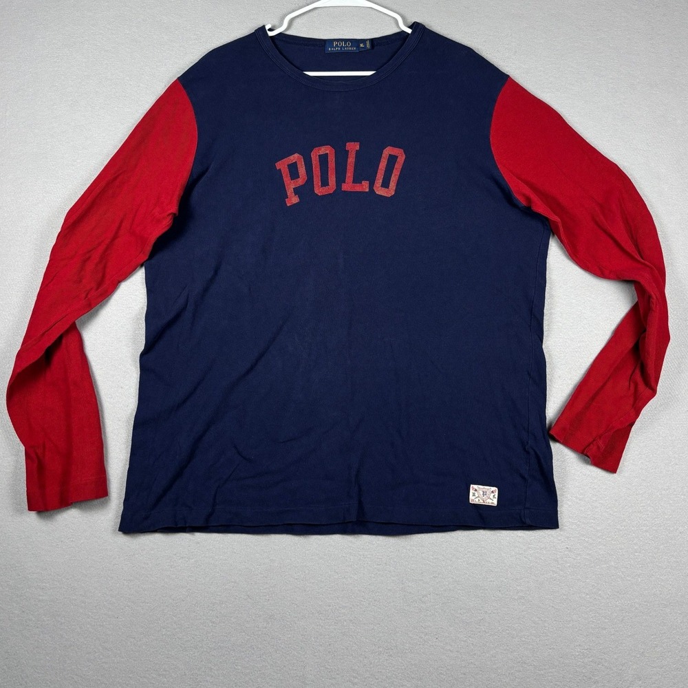Polo Ralph Lauren Raglan Long Sleeve Graphic T-Shirt XL Navy Red